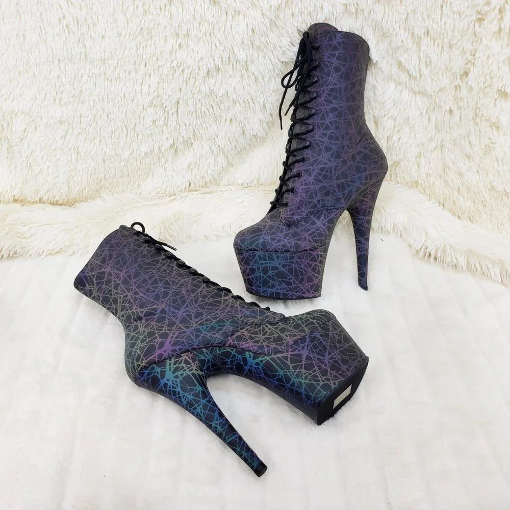 Reflective Geometric Platform High Heel Ankle Boots - Picture 5 of 17